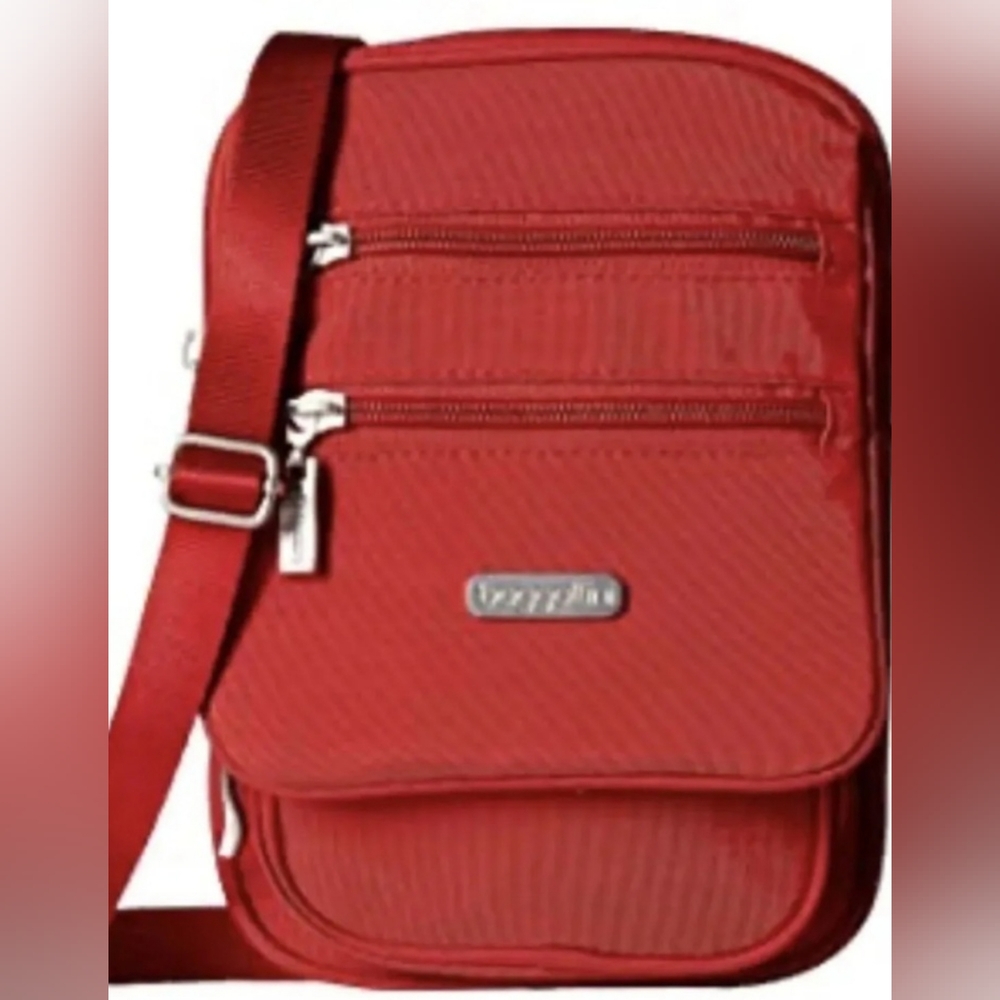 BAGGALLINI APPLE RED ZIPPER POCKETS CROSSBODY BAG
